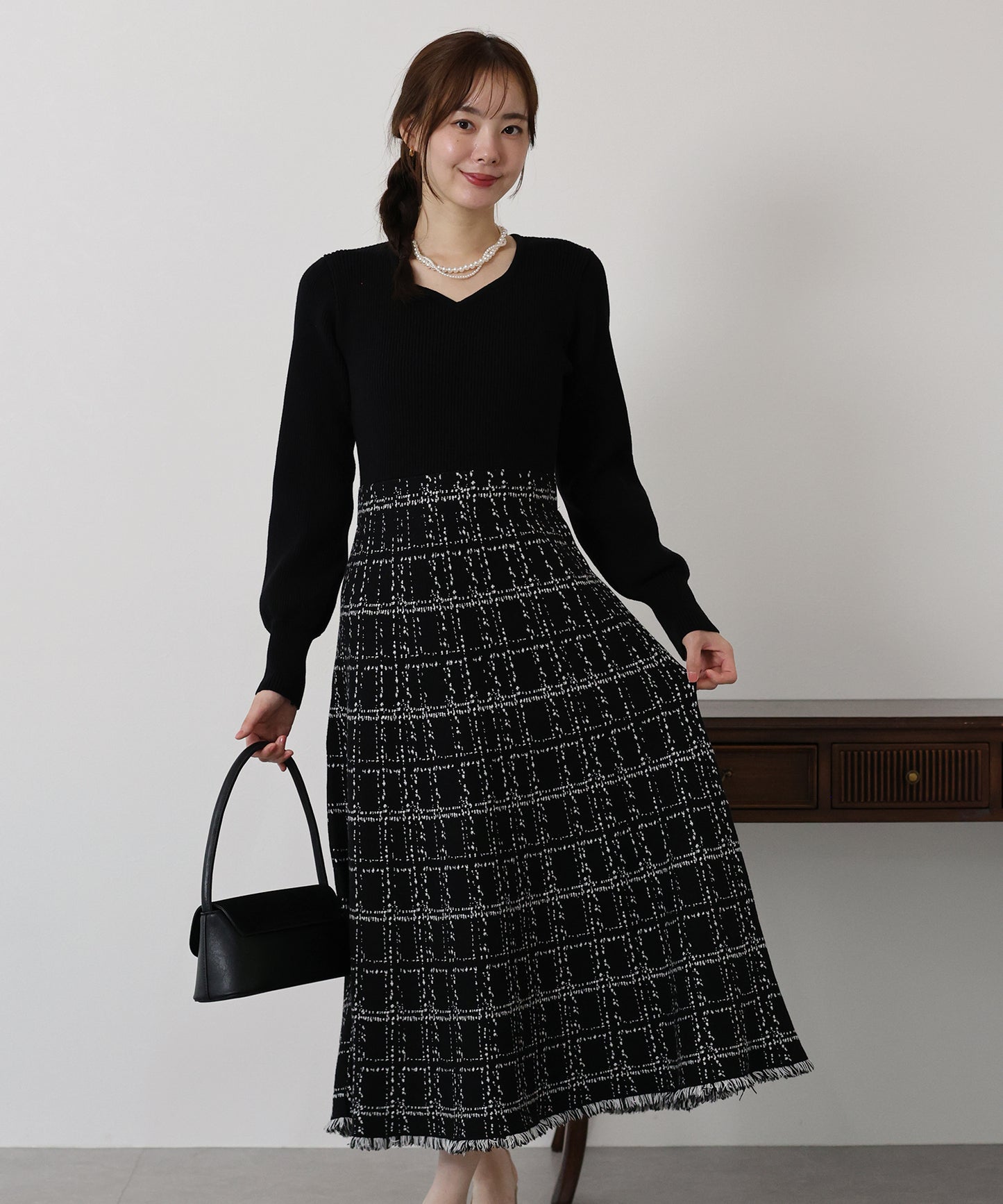 選べる2丈・チェックジャガードニットワンピース