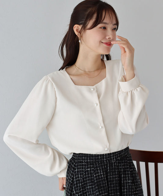 【SALE】パールボタンブラウス【ネコポス】