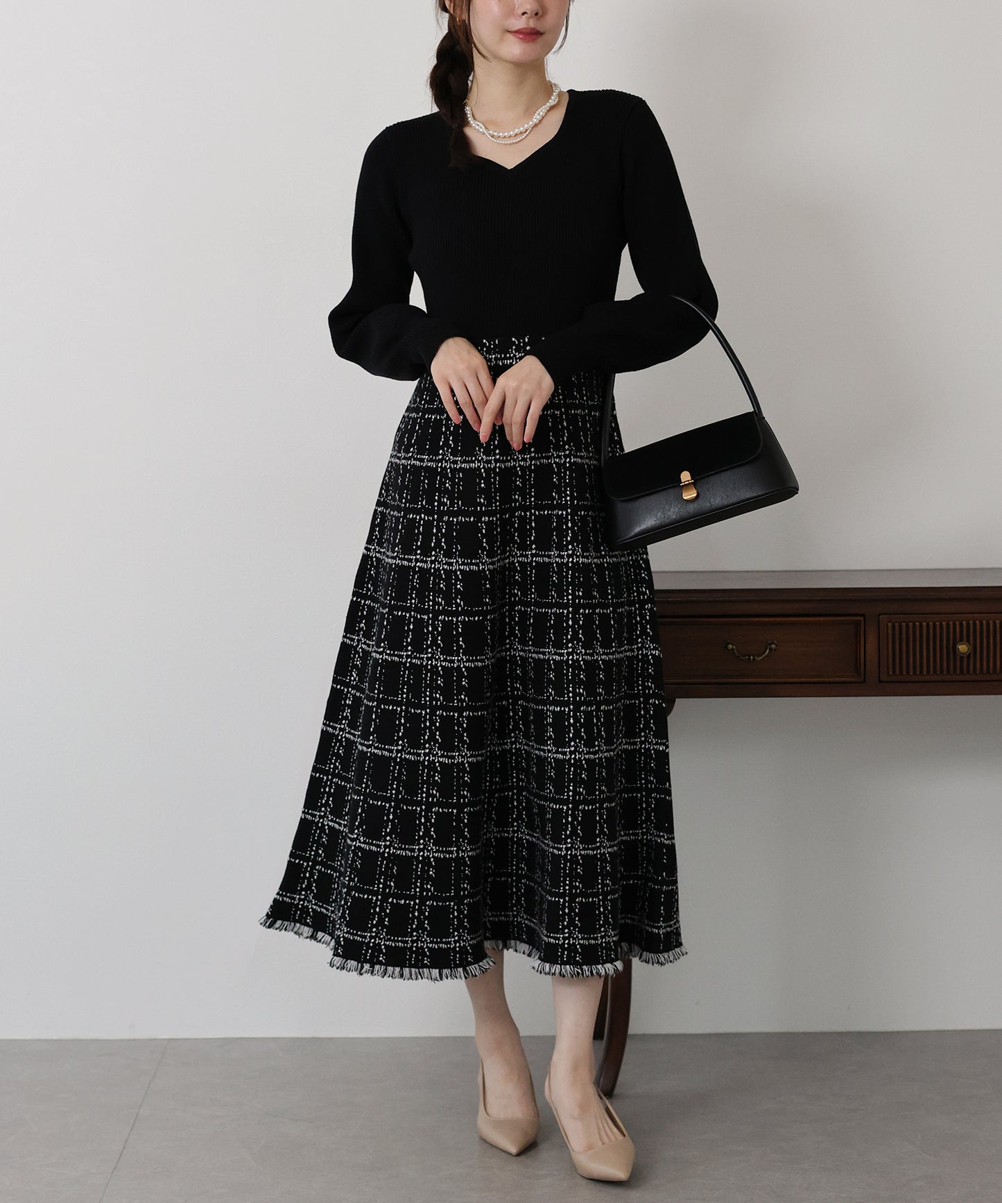 選べる2丈・チェックジャガードニットワンピース