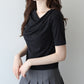 【早割5％OFF】ドットドレープネックリブTシャツ【メール便】