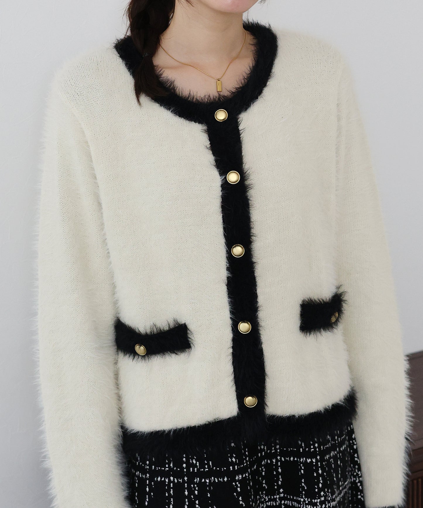 【TIME SALE】金ボタンシャギーニットジャケット