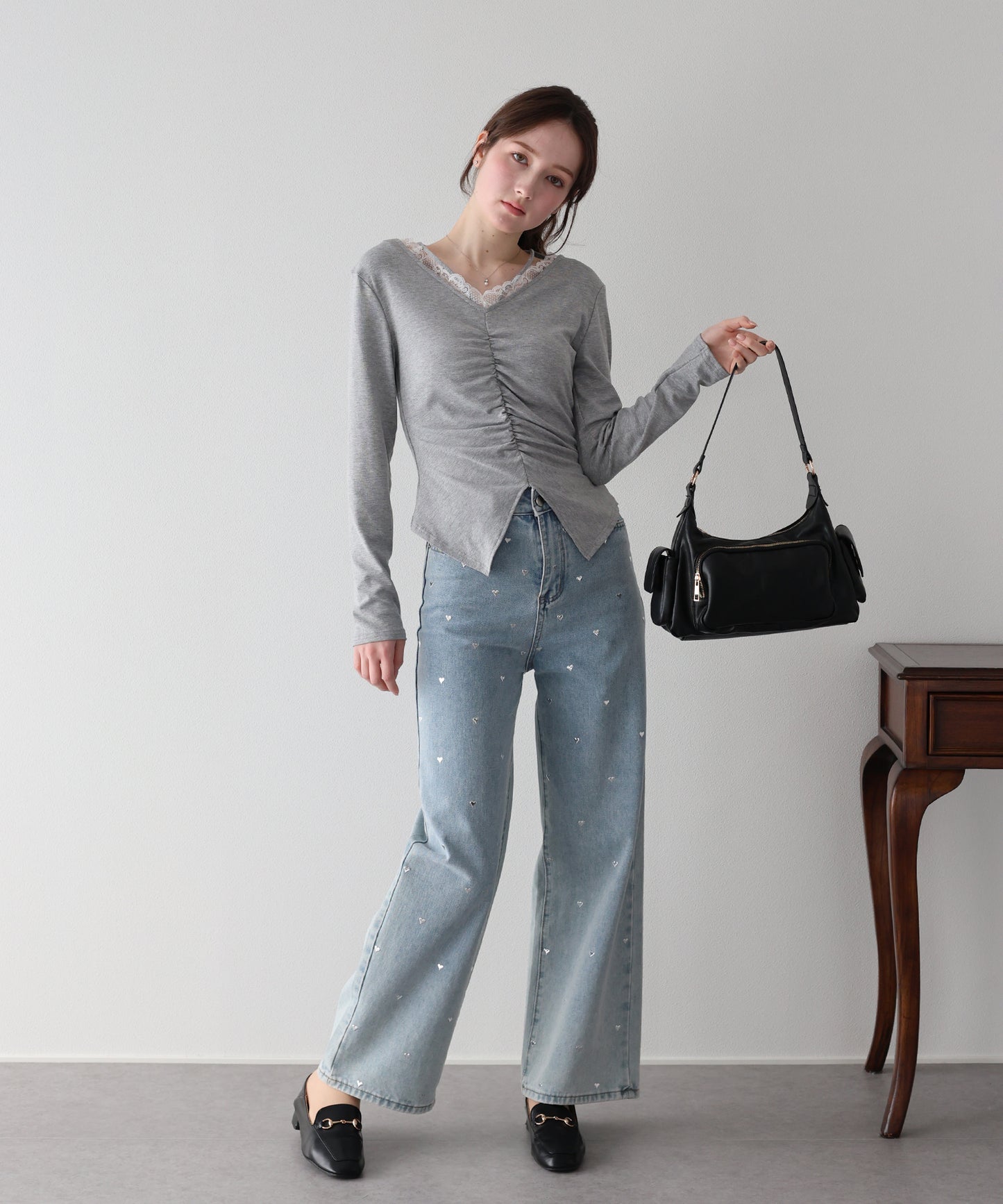 【早割5％OFF】フロントギャザーレースカットソー【ネコポス】