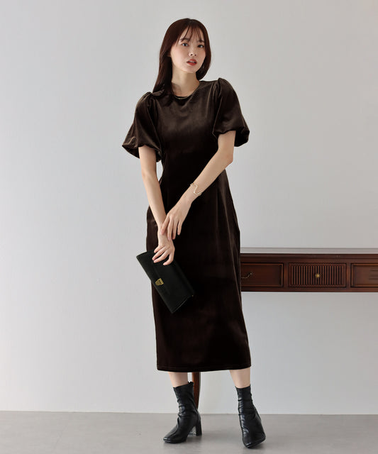 풍선 슬리브 자카드 원피스