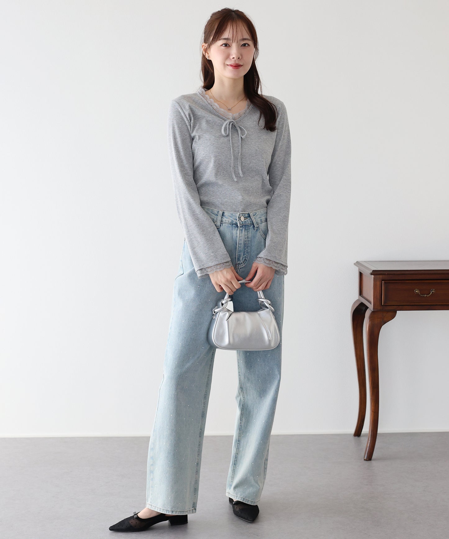 【早割5％OFF】レースドッキングリブカットソー【ネコポス】