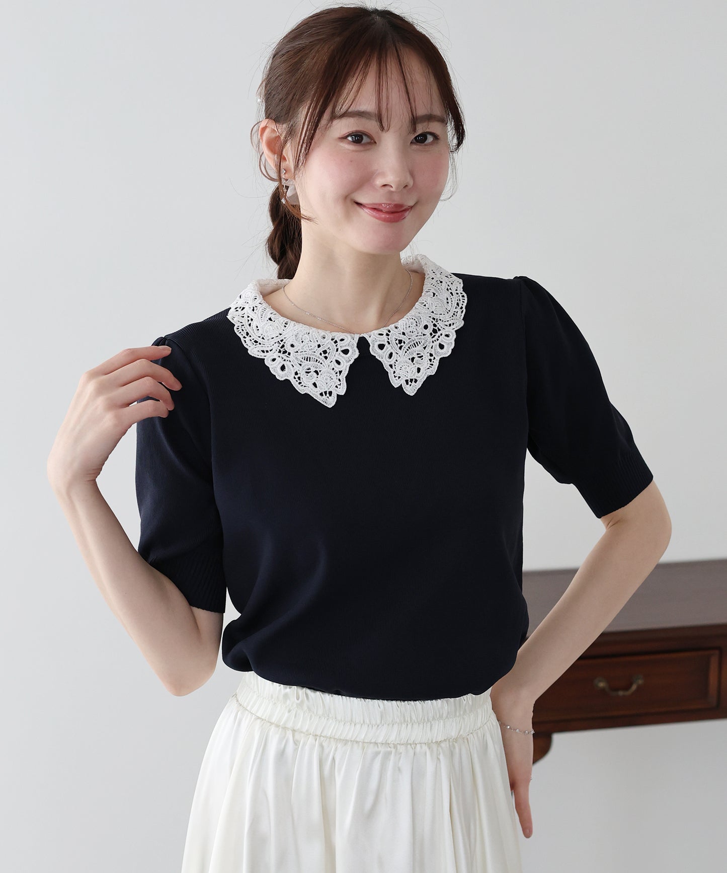 レース襟ドッキングニット