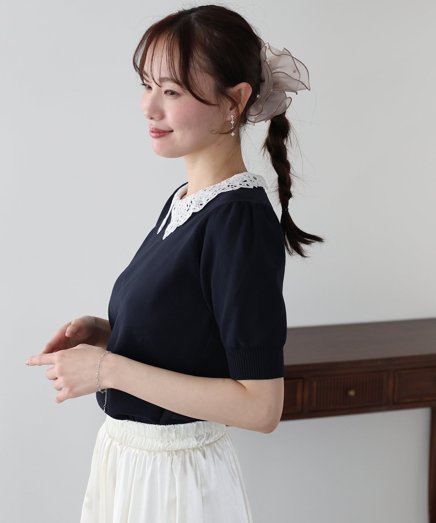 レース襟ドッキングニット