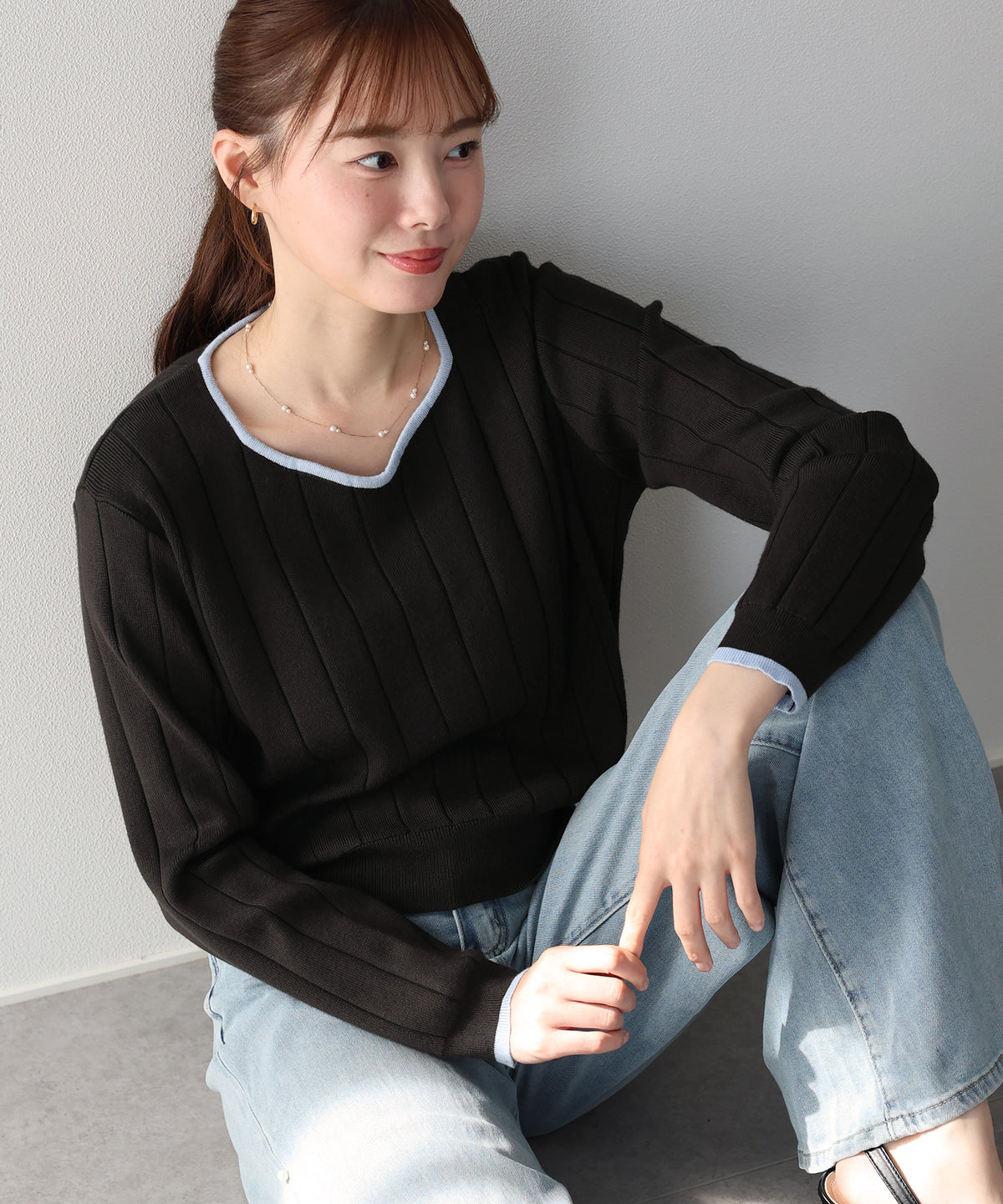 【早割5％OFF】《2サイズ展開》ハートネックワイドリブニット