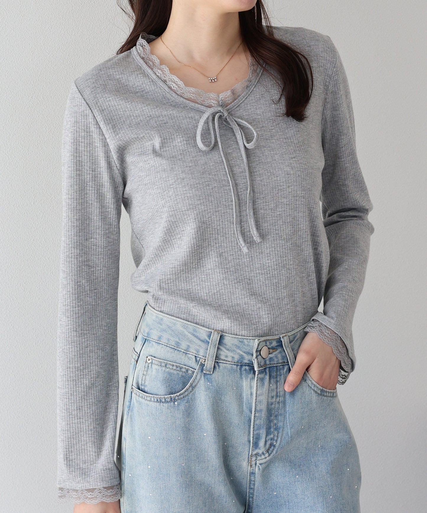 【早割5％OFF】レースドッキングリブカットソー【ネコポス】