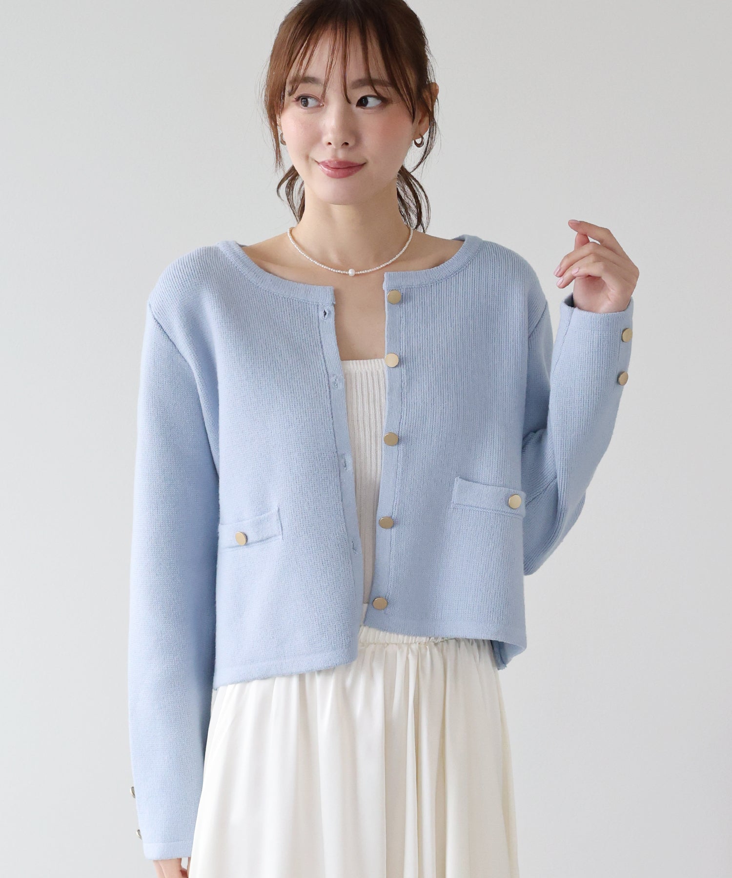 VERMEIL par iena　ツイードニットジャケット　金ボタン　ノーカラー セール】ノーカラーツイードジャケット（ノーカラージャケット