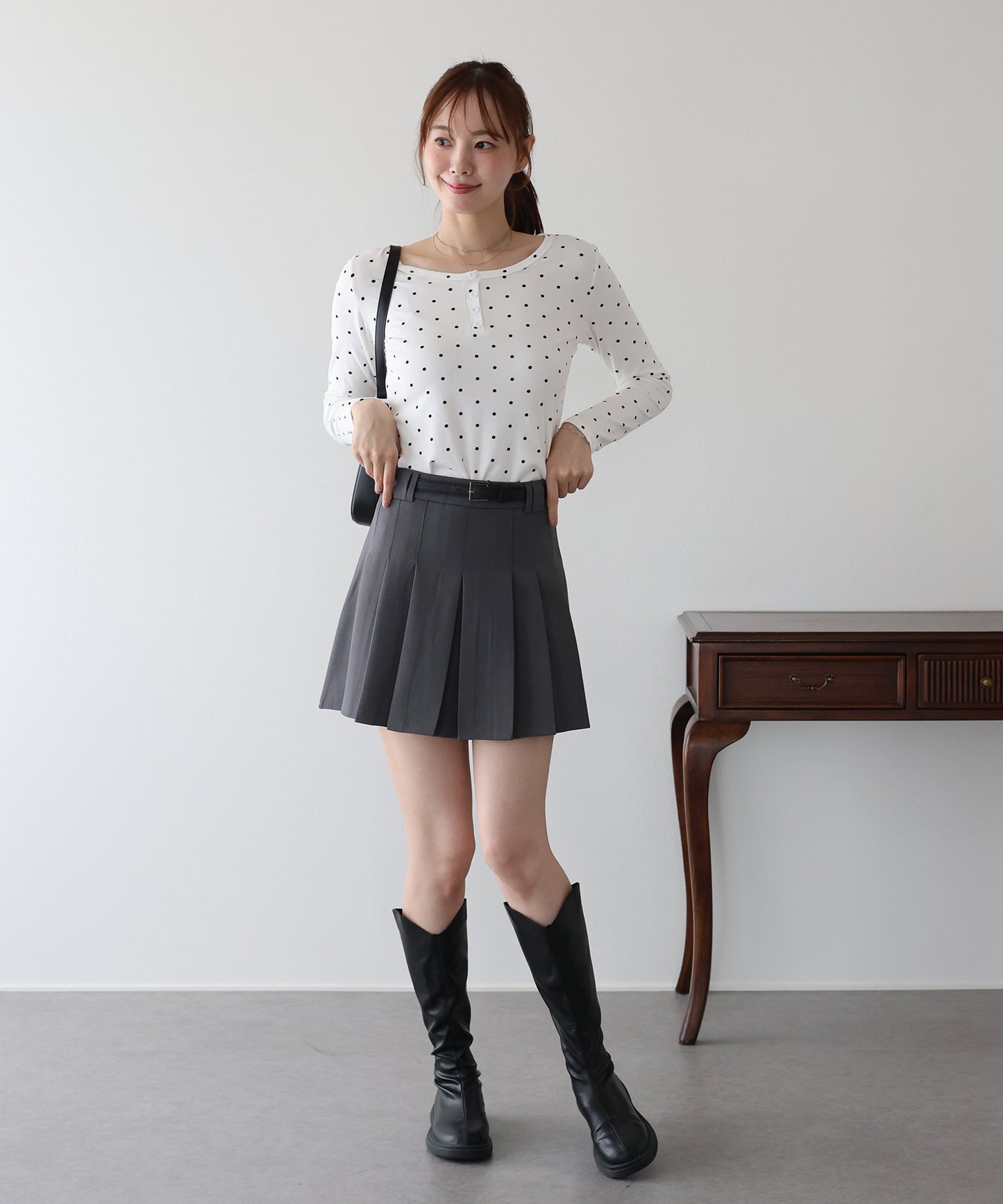 【早割5％OFF】ヘンリーネックドットロングＴシャツ【メール便】