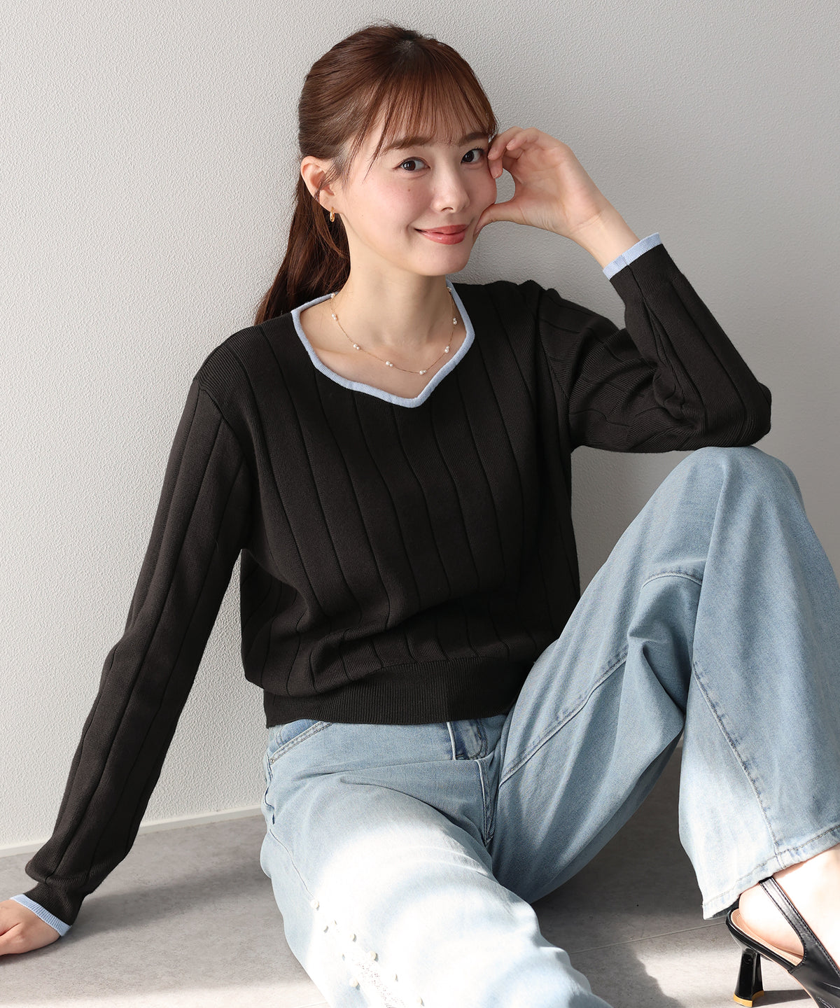 【早割5％OFF】《2サイズ展開》ハートネックワイドリブニット