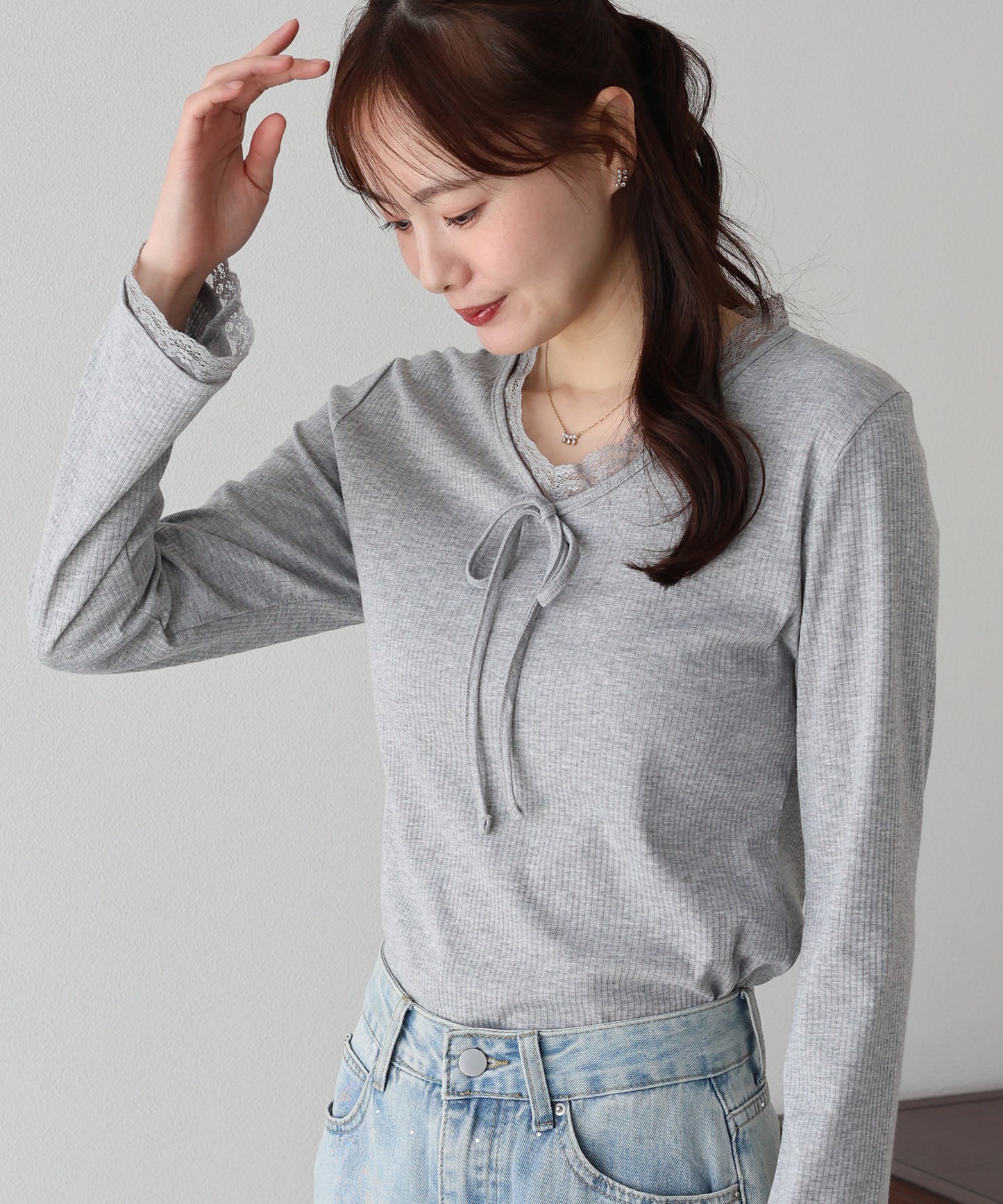 【早割5％OFF】レースドッキングリブカットソー【ネコポス】