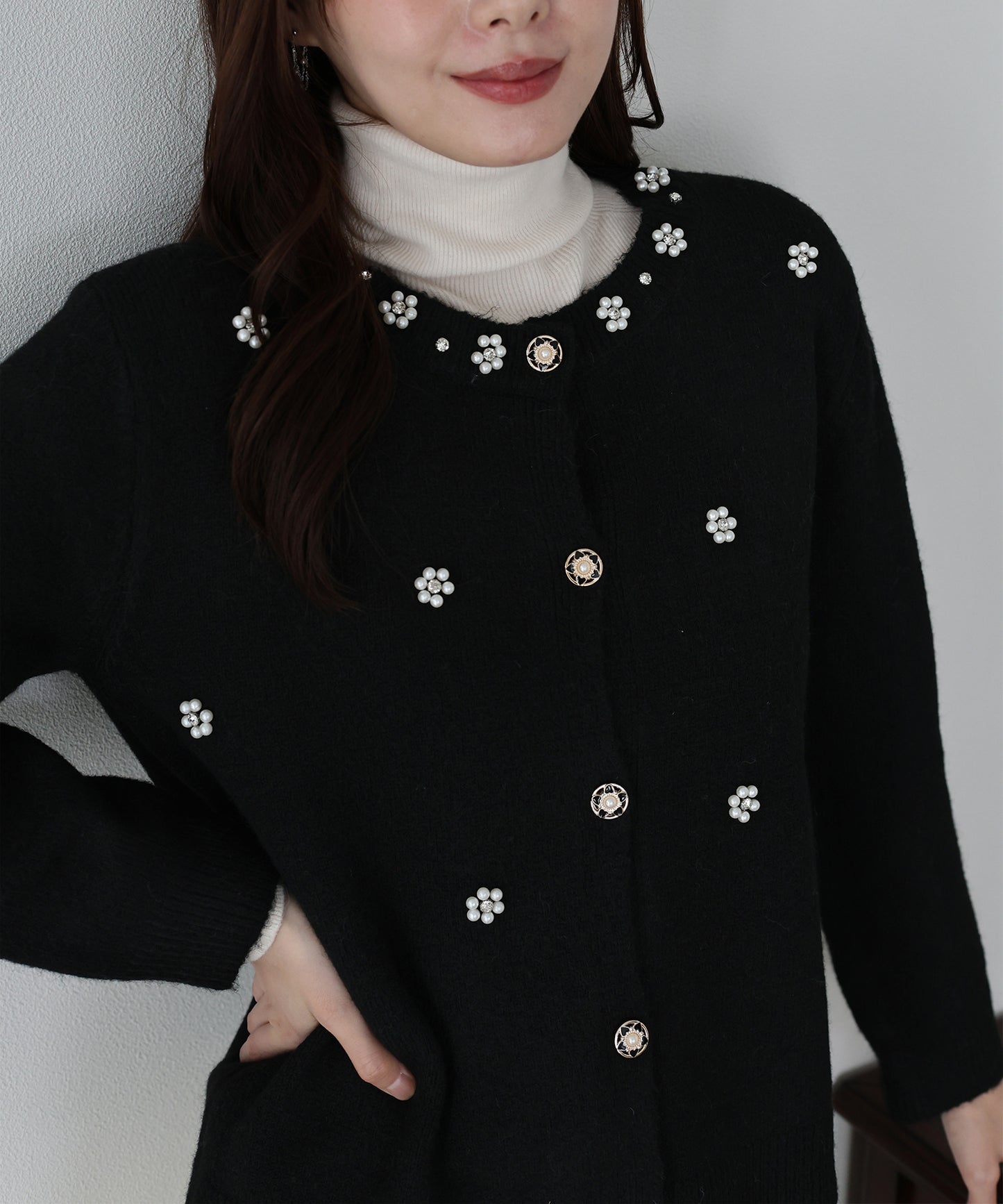 【TIME SALE】フラワービジューカーディガン