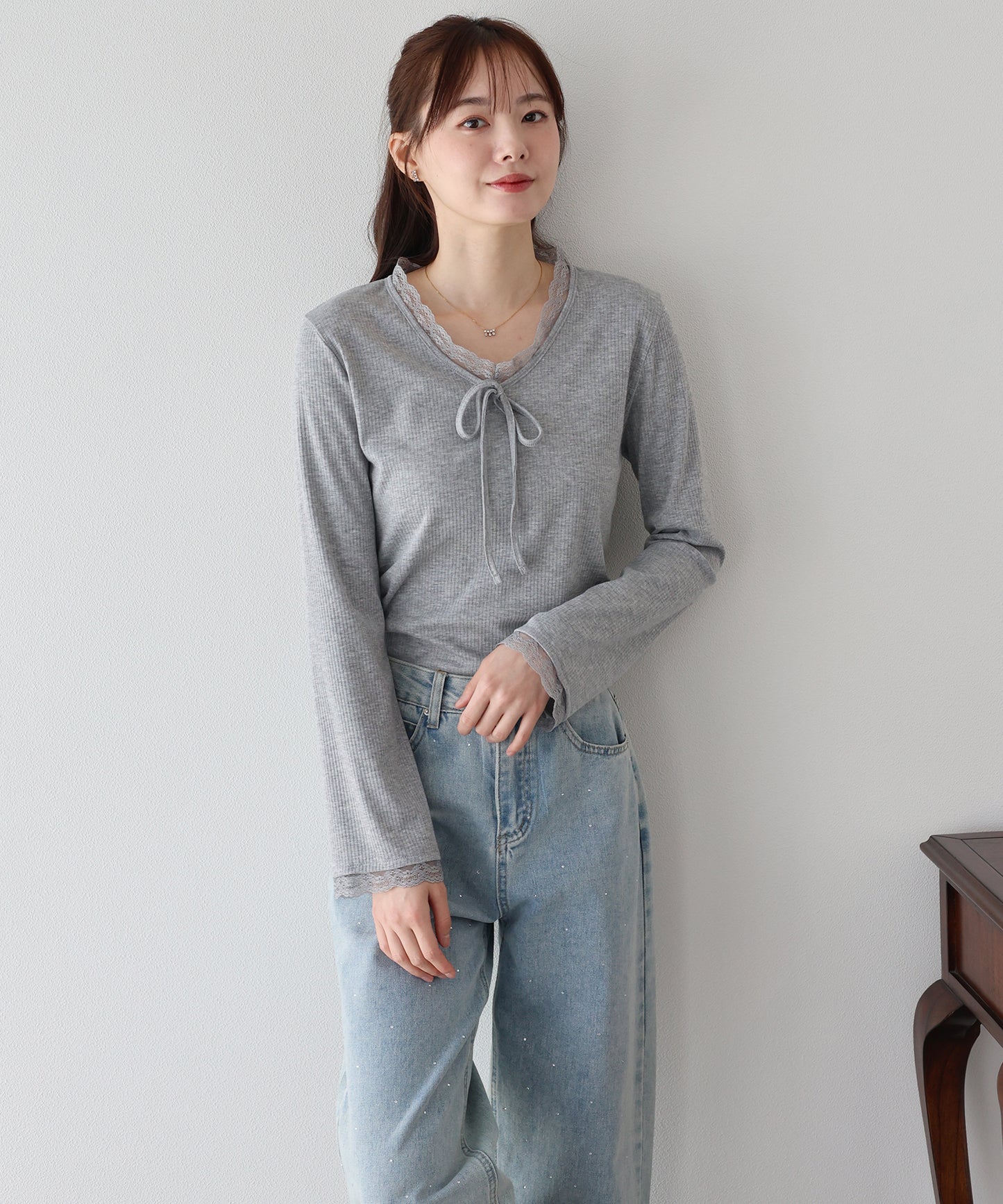 【早割5％OFF】レースドッキングリブカットソー【ネコポス】