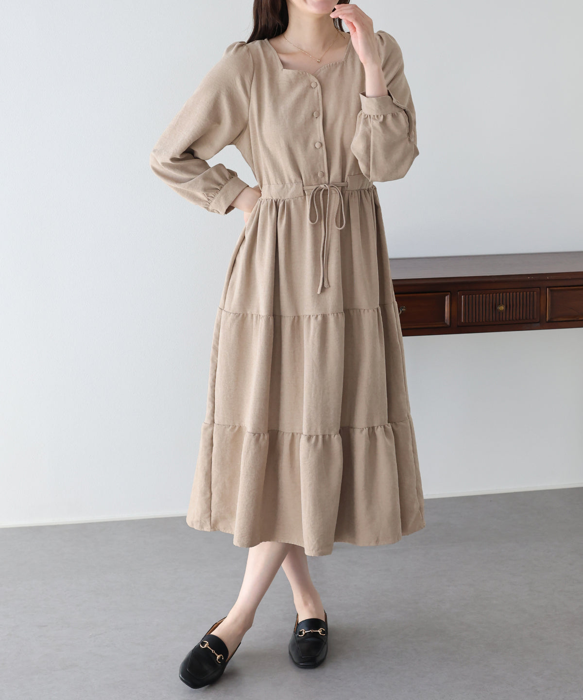 【早割5％OFF】《選べる着丈》ハートネックティアードワンピース