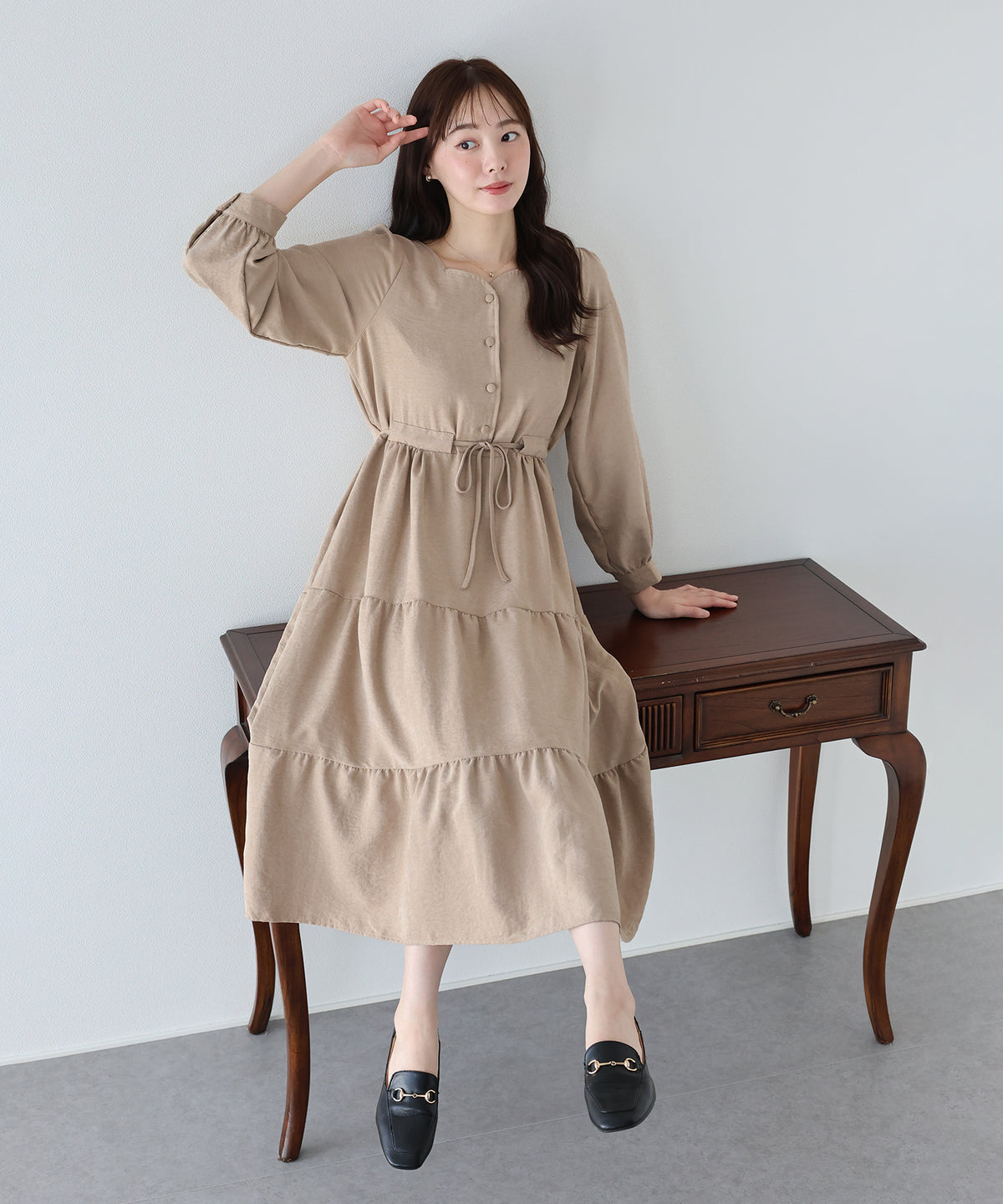 【早割5％OFF】《選べる着丈》ハートネックティアードワンピース