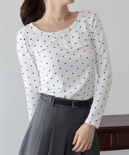 【早割5％OFF】ヘンリーネックドットロングＴシャツ【メール便】