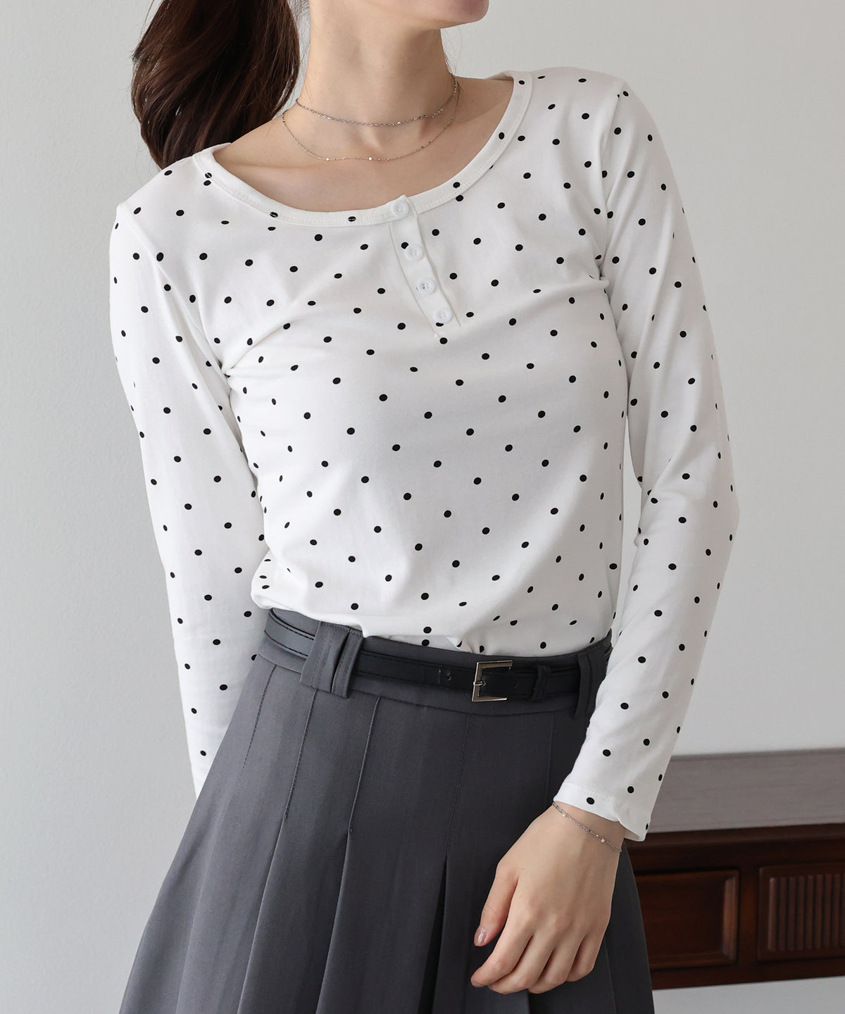 ヘンリーネックドットロングＴシャツ【メール便】