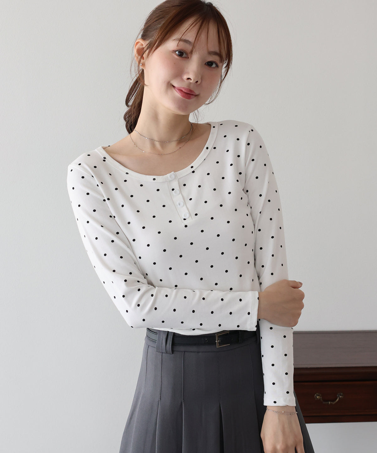 ヘンリーネックドットロングＴシャツ【メール便】