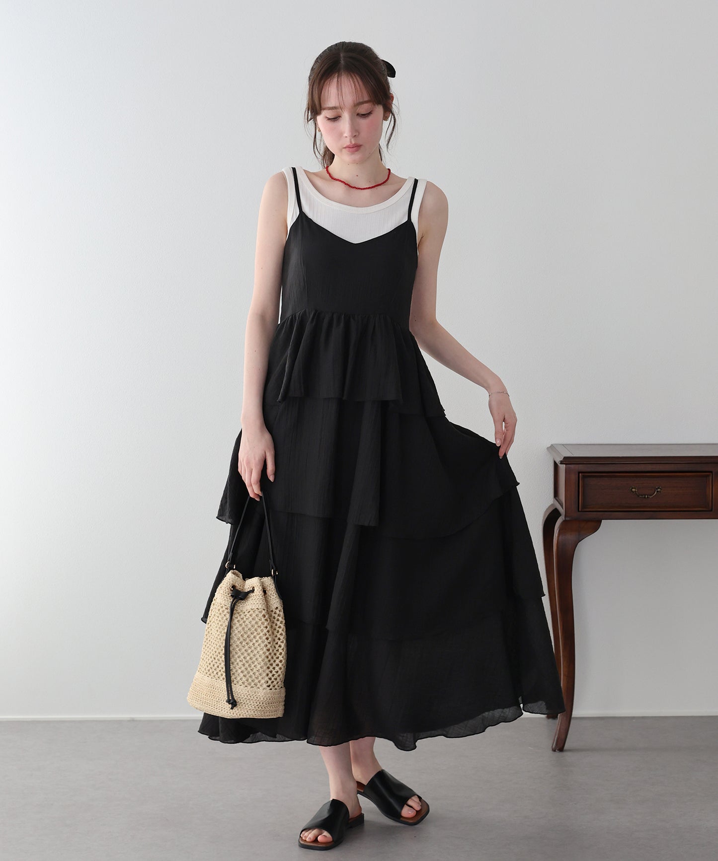 【早割5％OFF】シアーティアードキャミワンピース