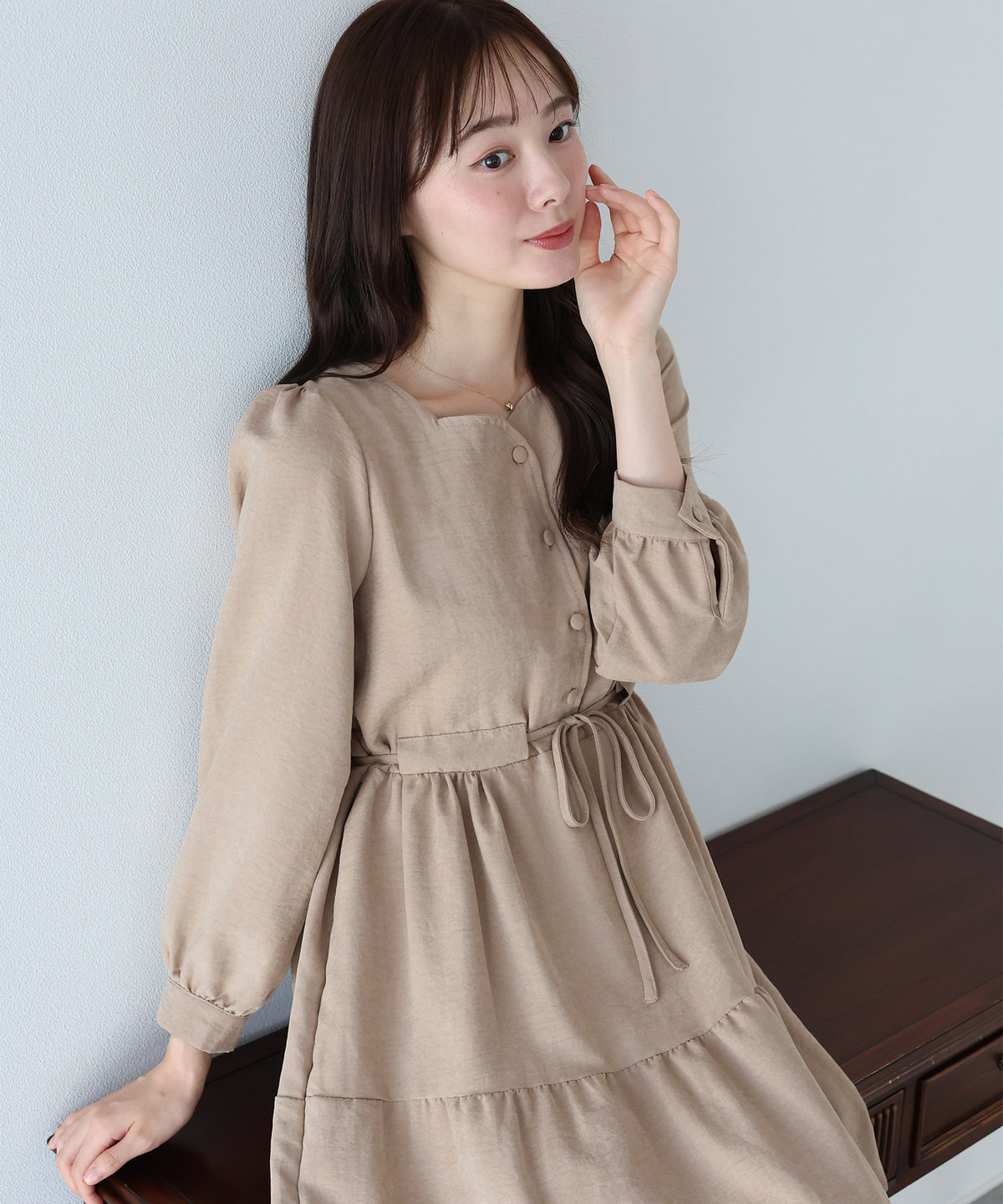 【早割5％OFF】《選べる着丈》ハートネックティアードワンピース
