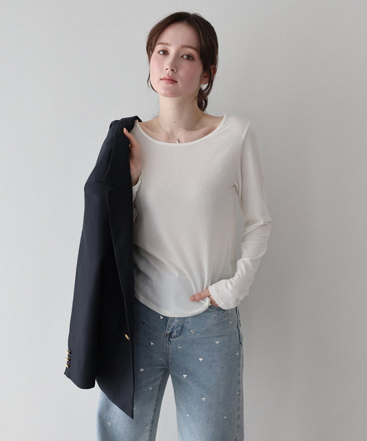 【早割5％OFF】クルーネックシアーリブカットソー【ネコポス】