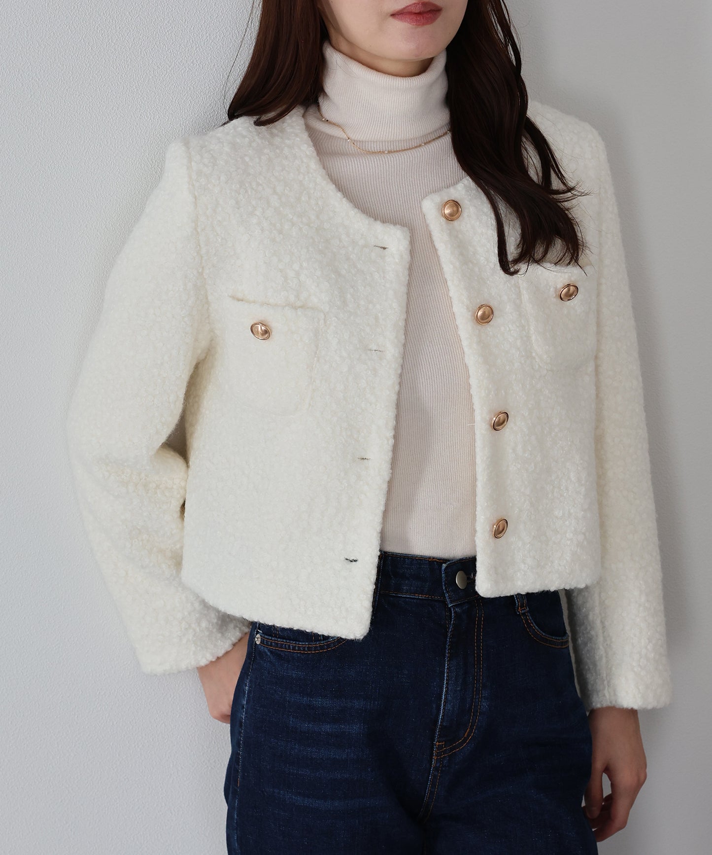 金ボタンボアコート