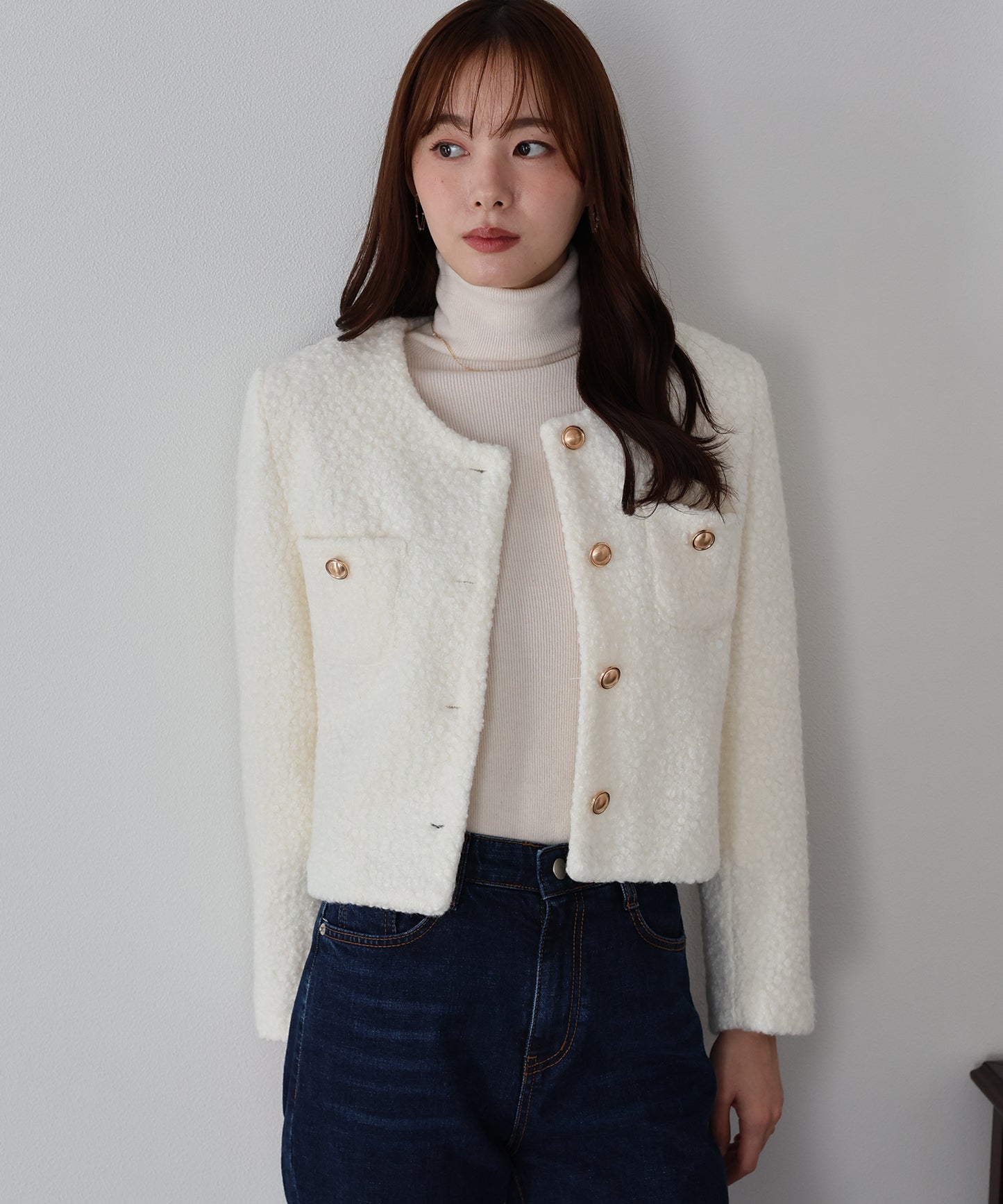 金ボタンボアコート