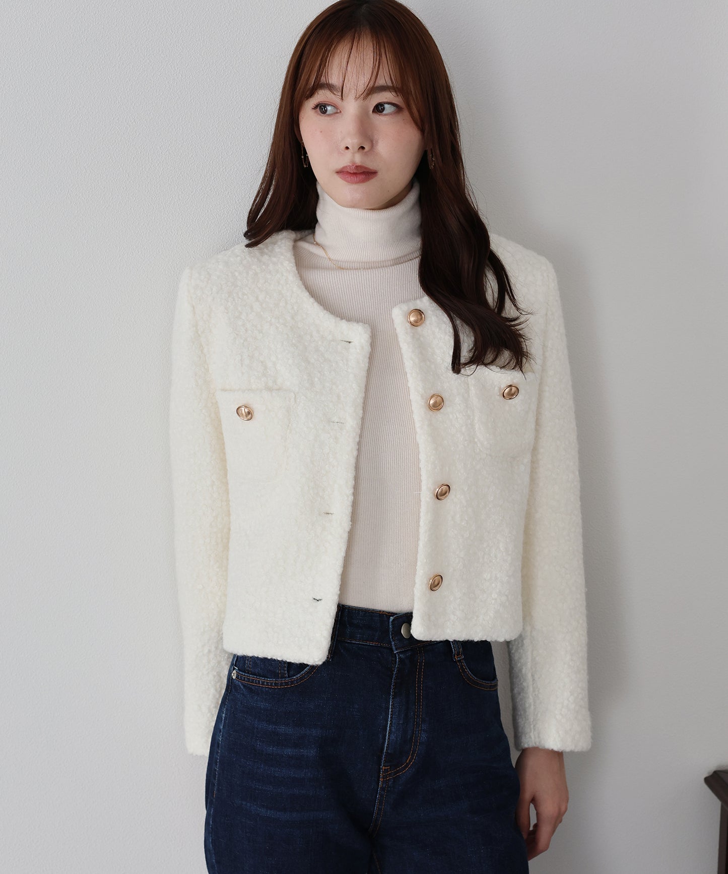 金ボタンボアコート