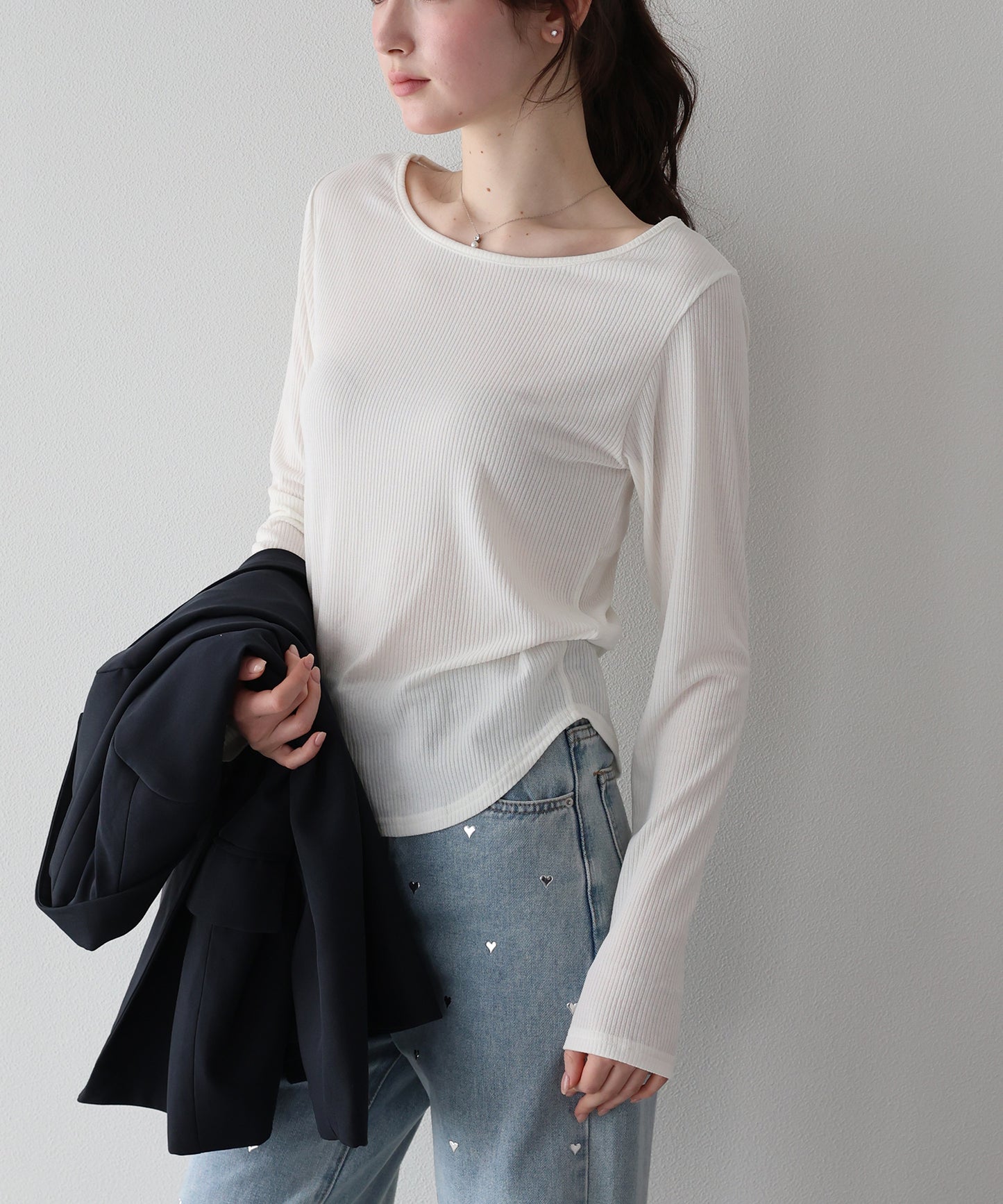 【早割5％OFF】クルーネックシアーリブカットソー【ネコポス】