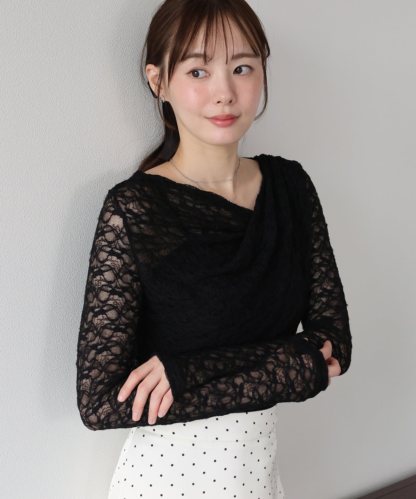 【早割5％OFF】レースドレープカットソー【メール便】