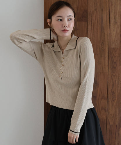 【早割5％OFF】バイカラースキッパーポロニット