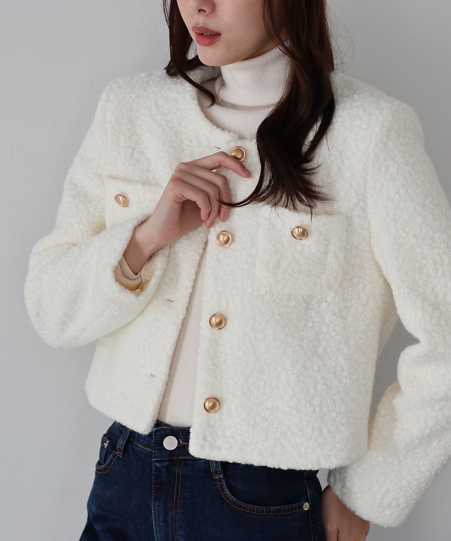 金ボタンボアコート