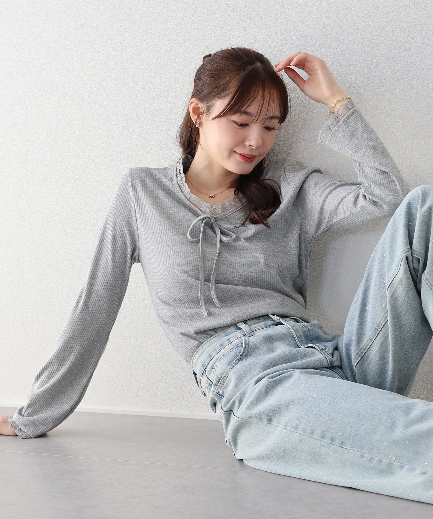 【早割5％OFF】レースドッキングリブカットソー【ネコポス】