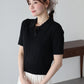 5分袖サマーワイドリブポロニットトップス