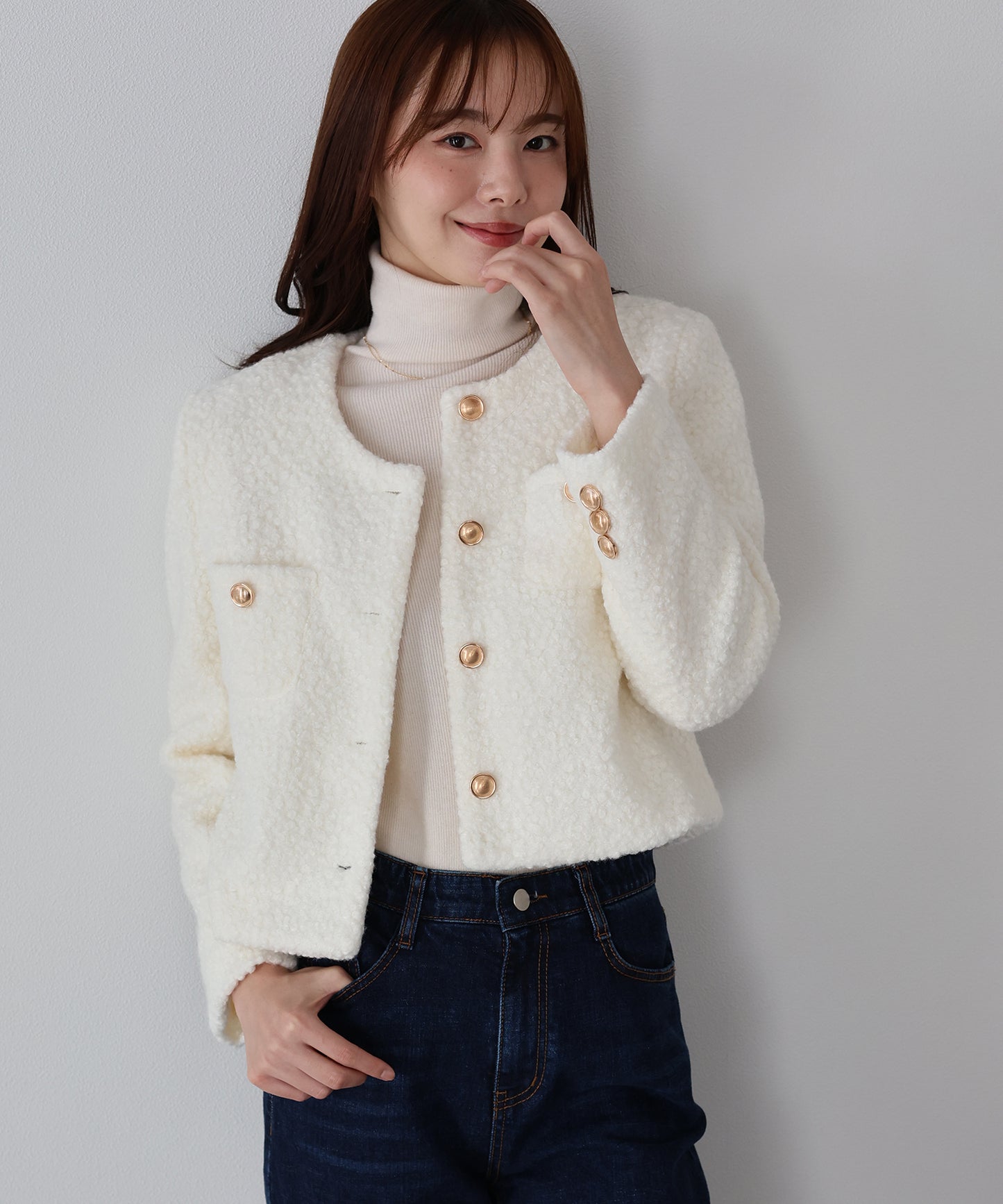 金ボタンボアコート