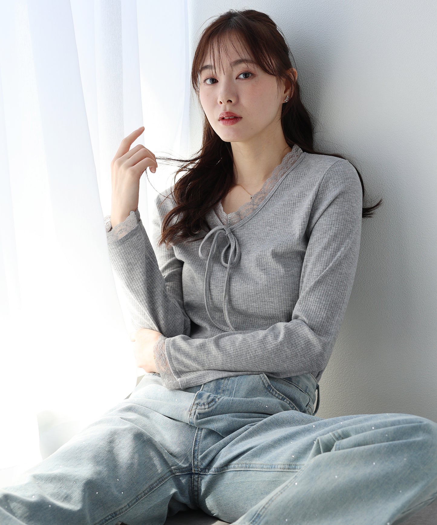 【早割5％OFF】レースドッキングリブカットソー【ネコポス】