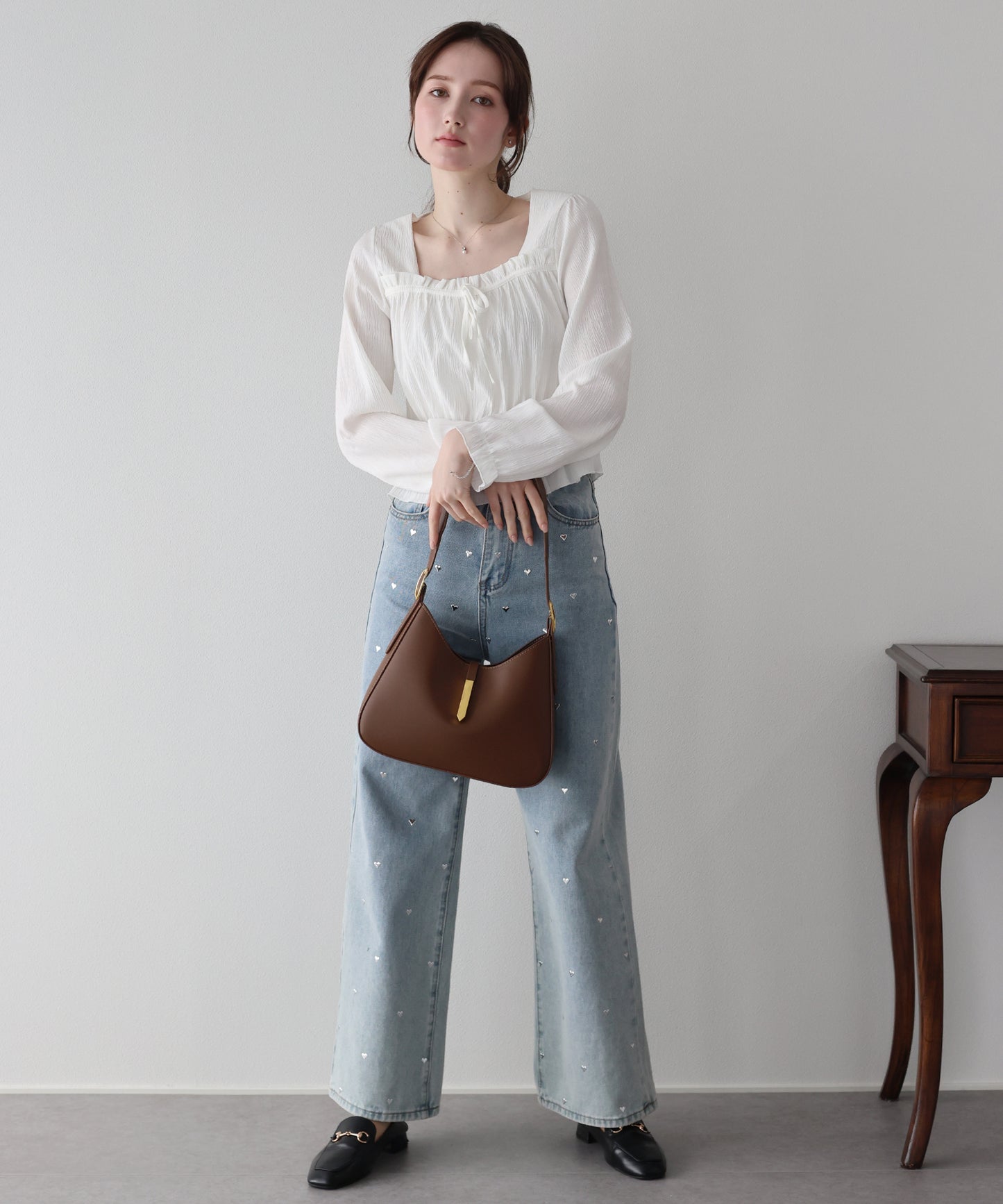 【早割5％OFF】スクエアネックギャザーブラウス【ネコポス】