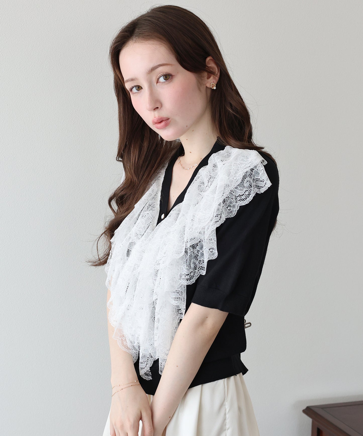 【早割5％OFF】レースフリルショートスリーブカーディガン【メール便】
