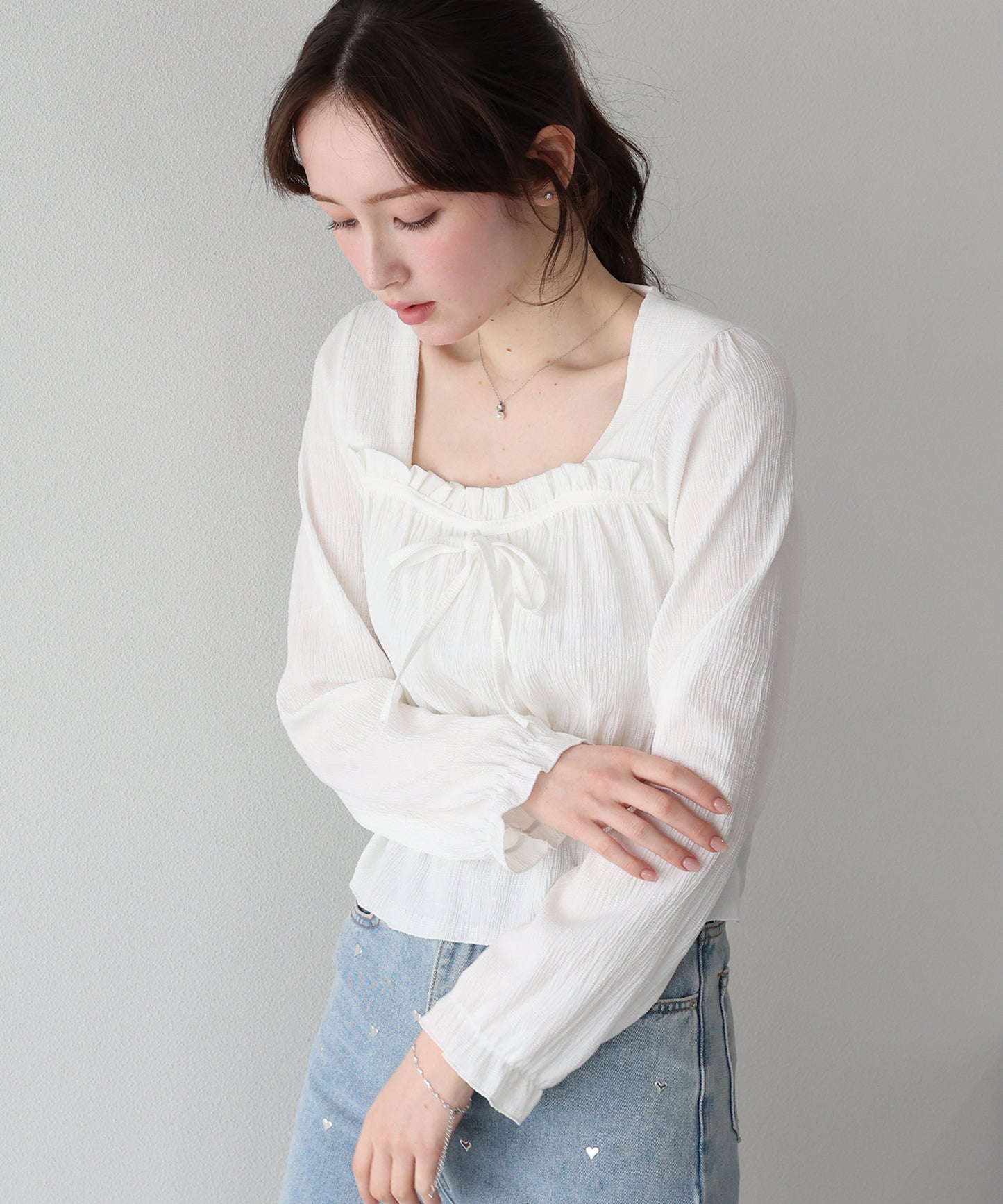 【早割5％OFF】スクエアネックギャザーブラウス【ネコポス】
