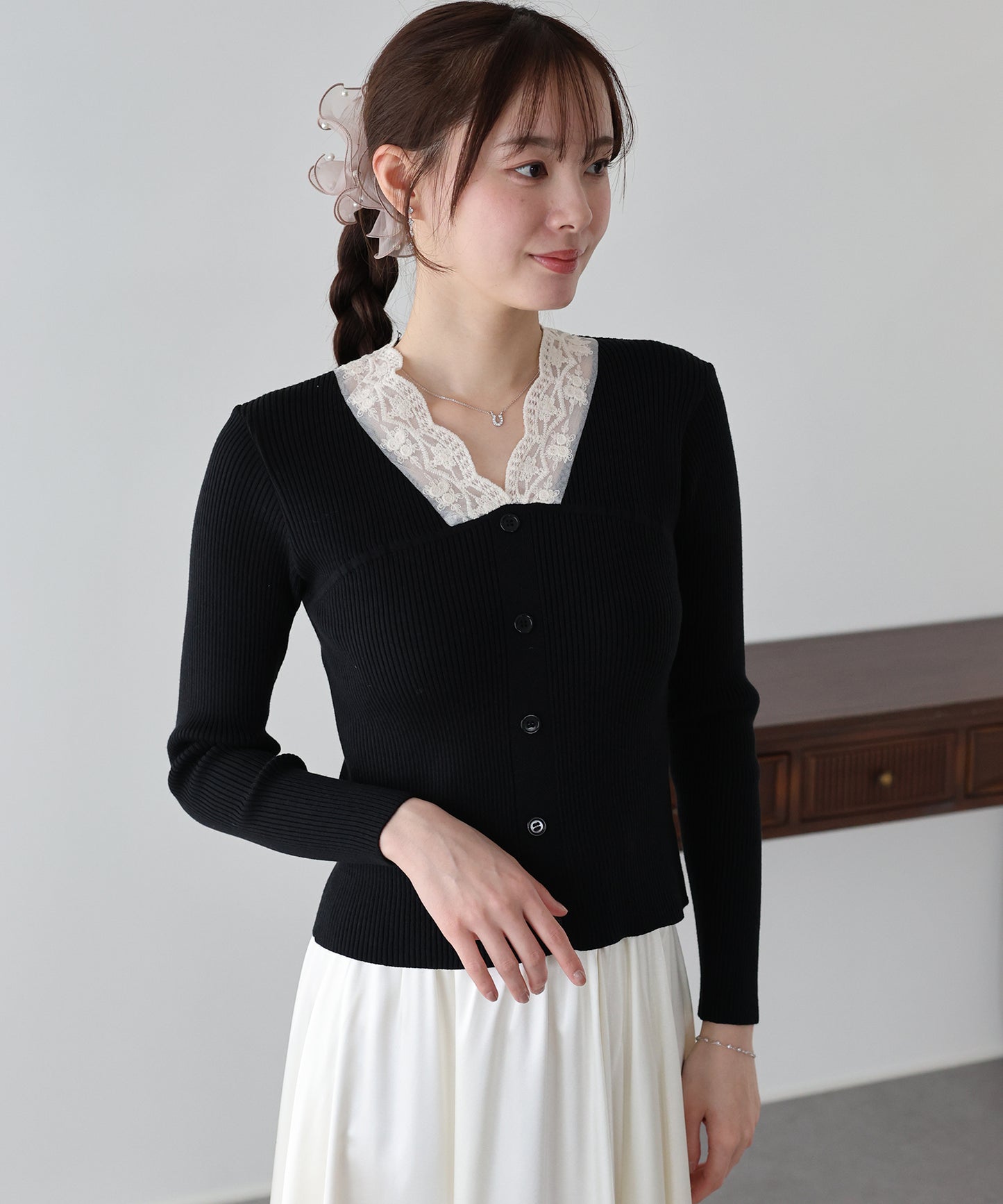 【早割5％OFF】レースドッキングニット