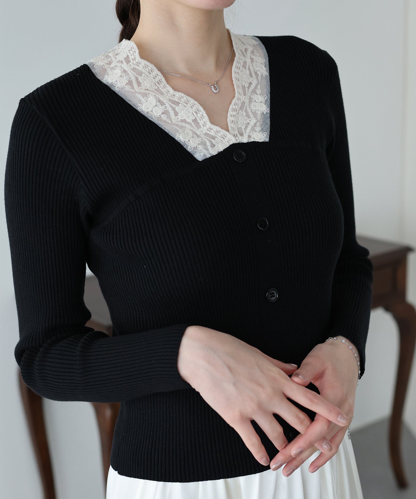 【早割5％OFF】レースドッキングニット