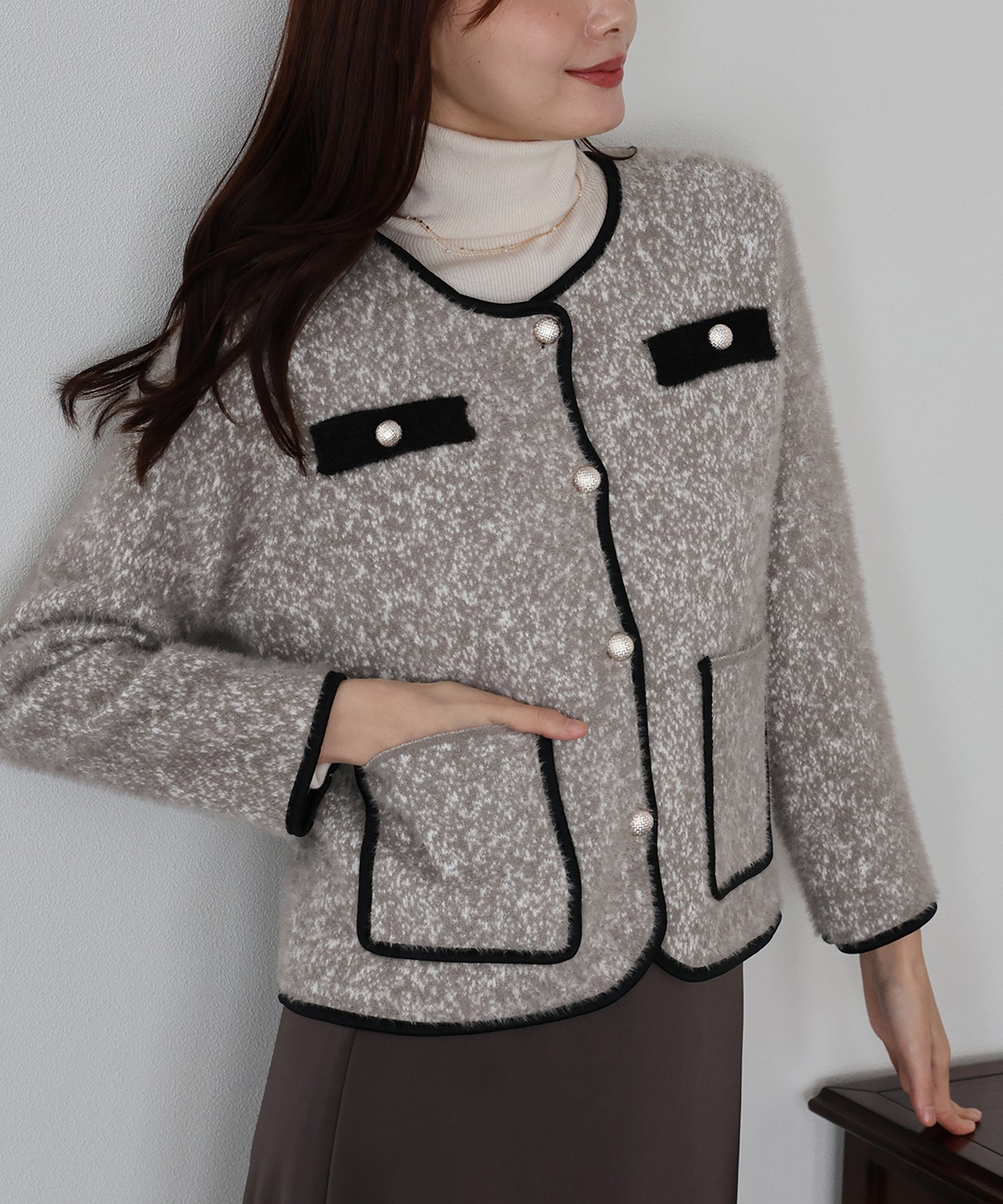 ツイード風シャギージャケット