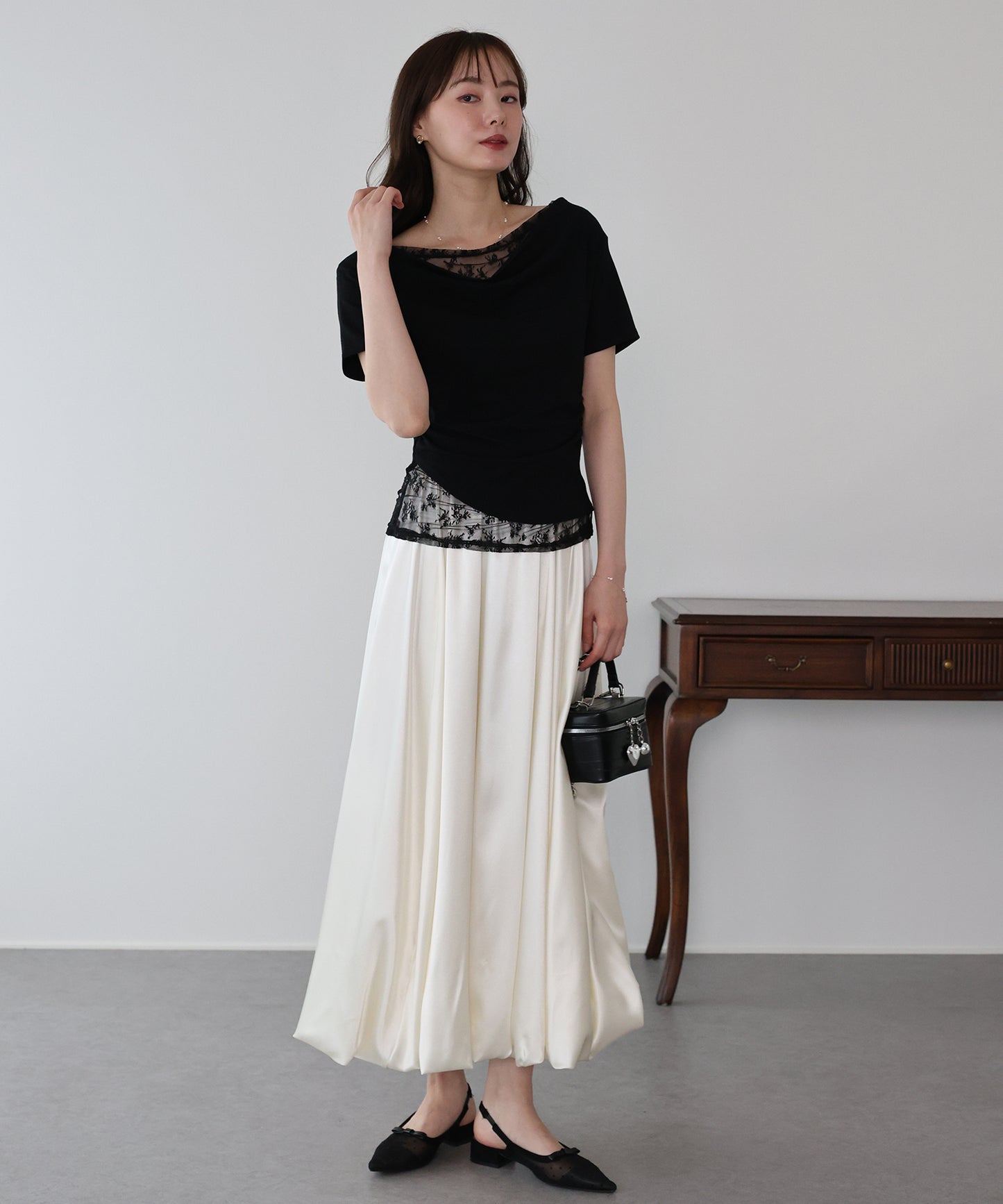 【早割5％OFF】レースドッキングドレープカットソー【メール便】