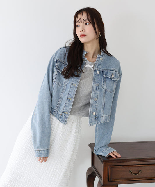 【SALE】ノーカラーデニムジャケット
