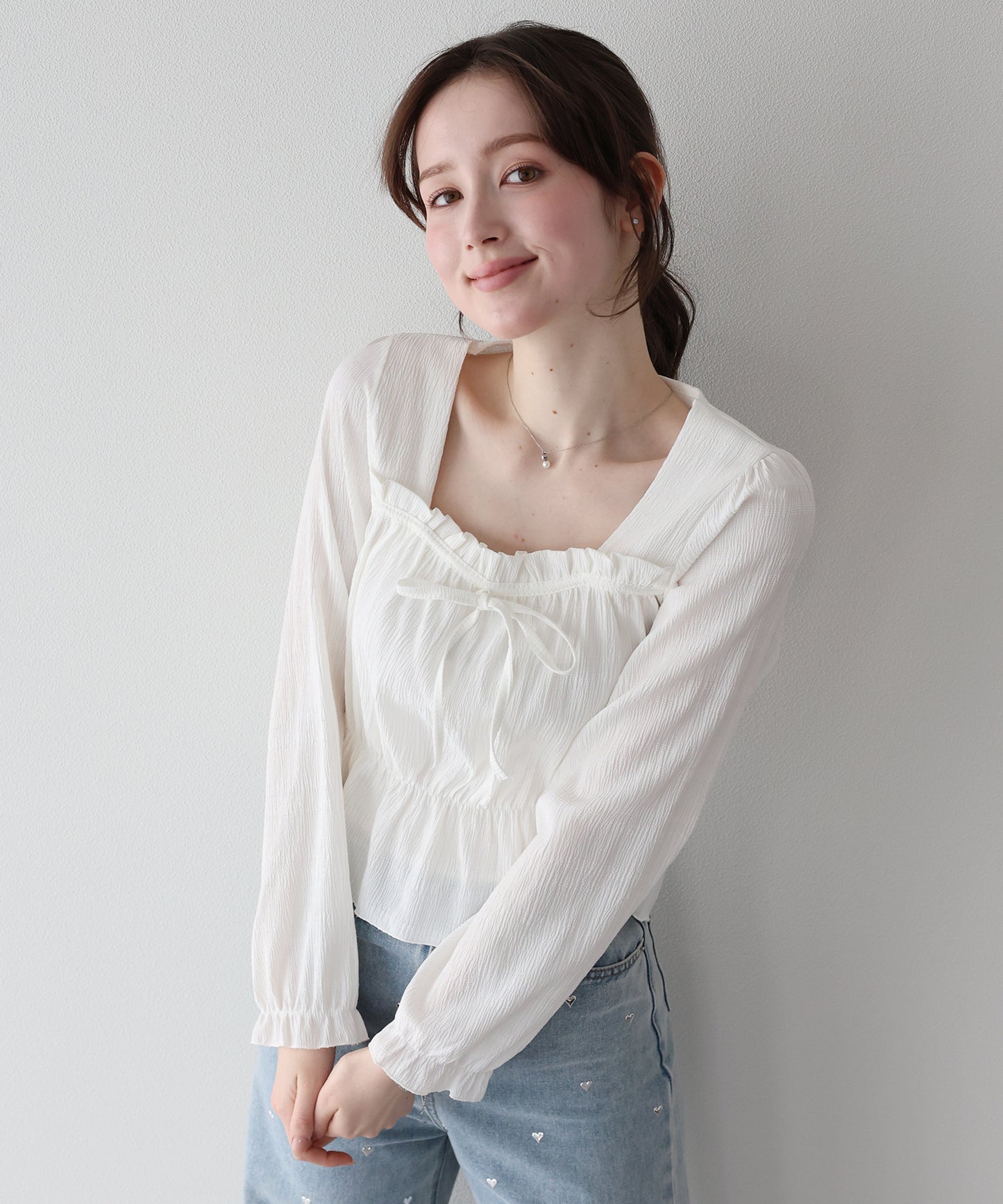 【早割5％OFF】スクエアネックギャザーブラウス【ネコポス】