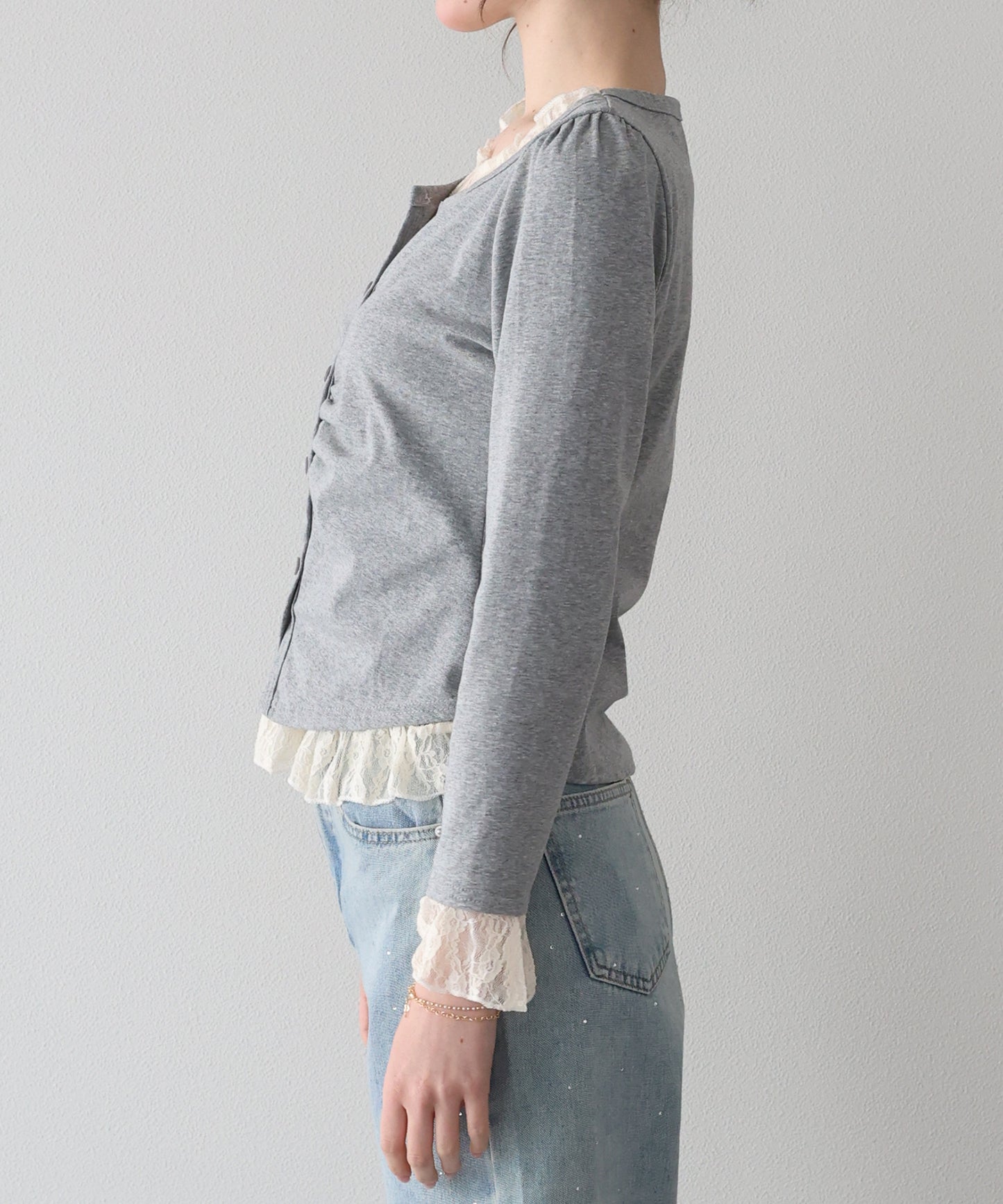 【早割5％OFF】レースレイヤードギャザーTシャツ【ネコポス】