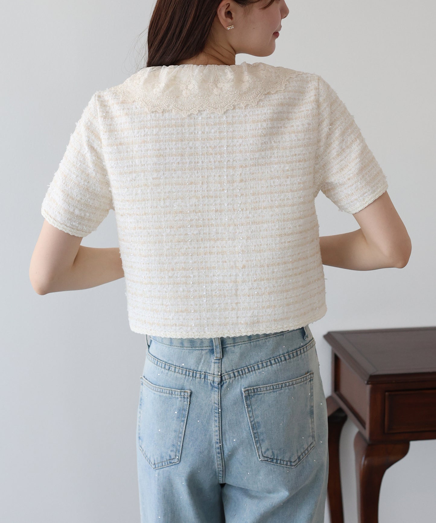 【早割5％OFF】レース襟ツイードジャケット
