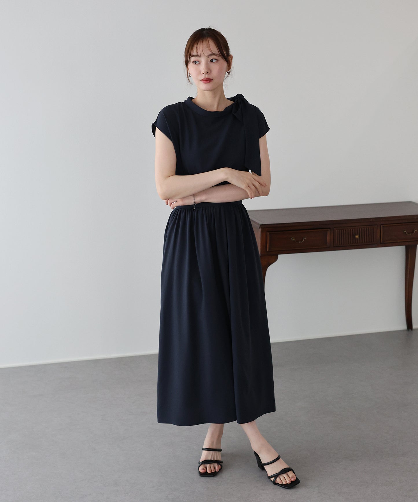 ショルダーリボンフレンチワンピース