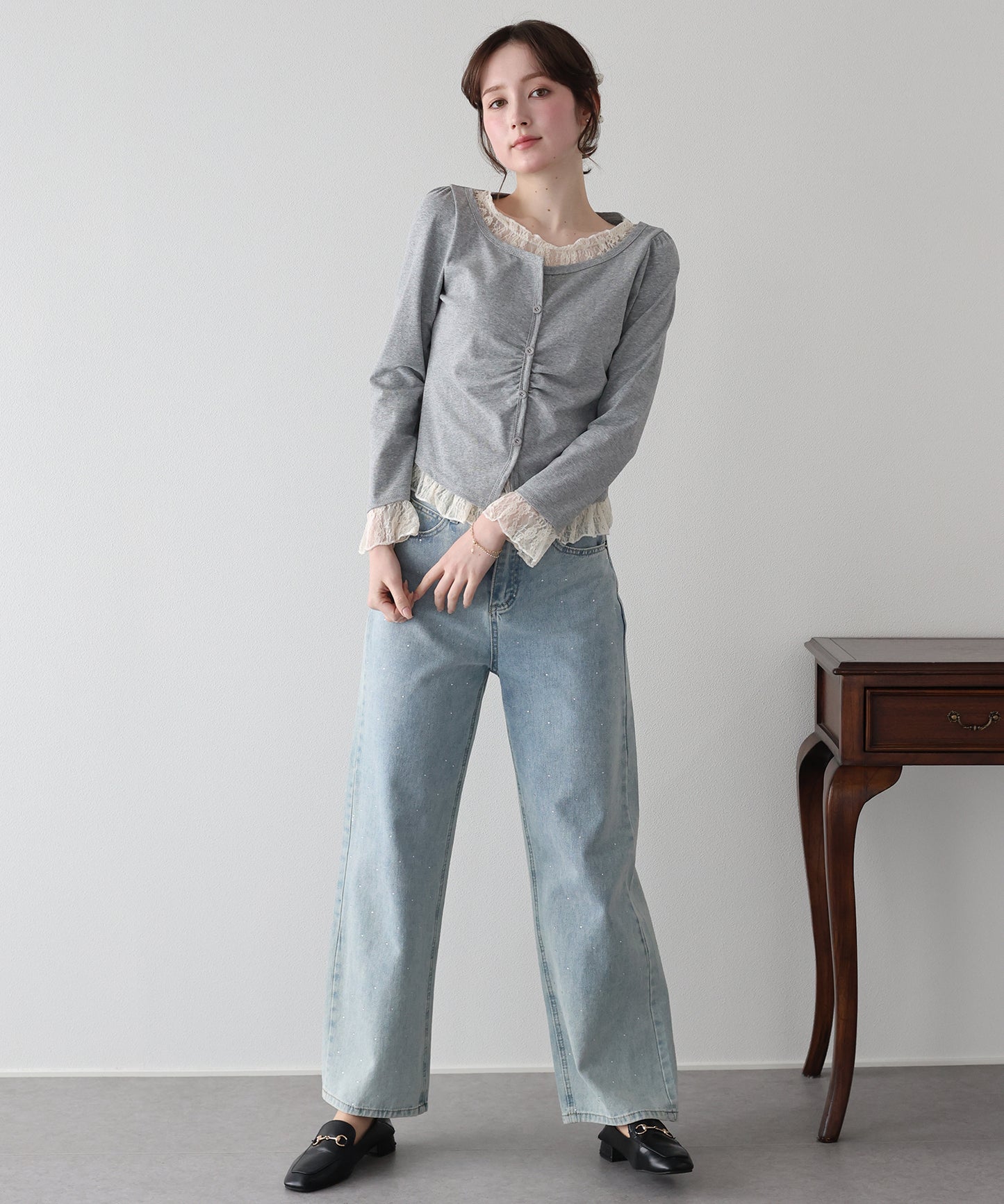 【早割5％OFF】レースレイヤードギャザーTシャツ【ネコポス】